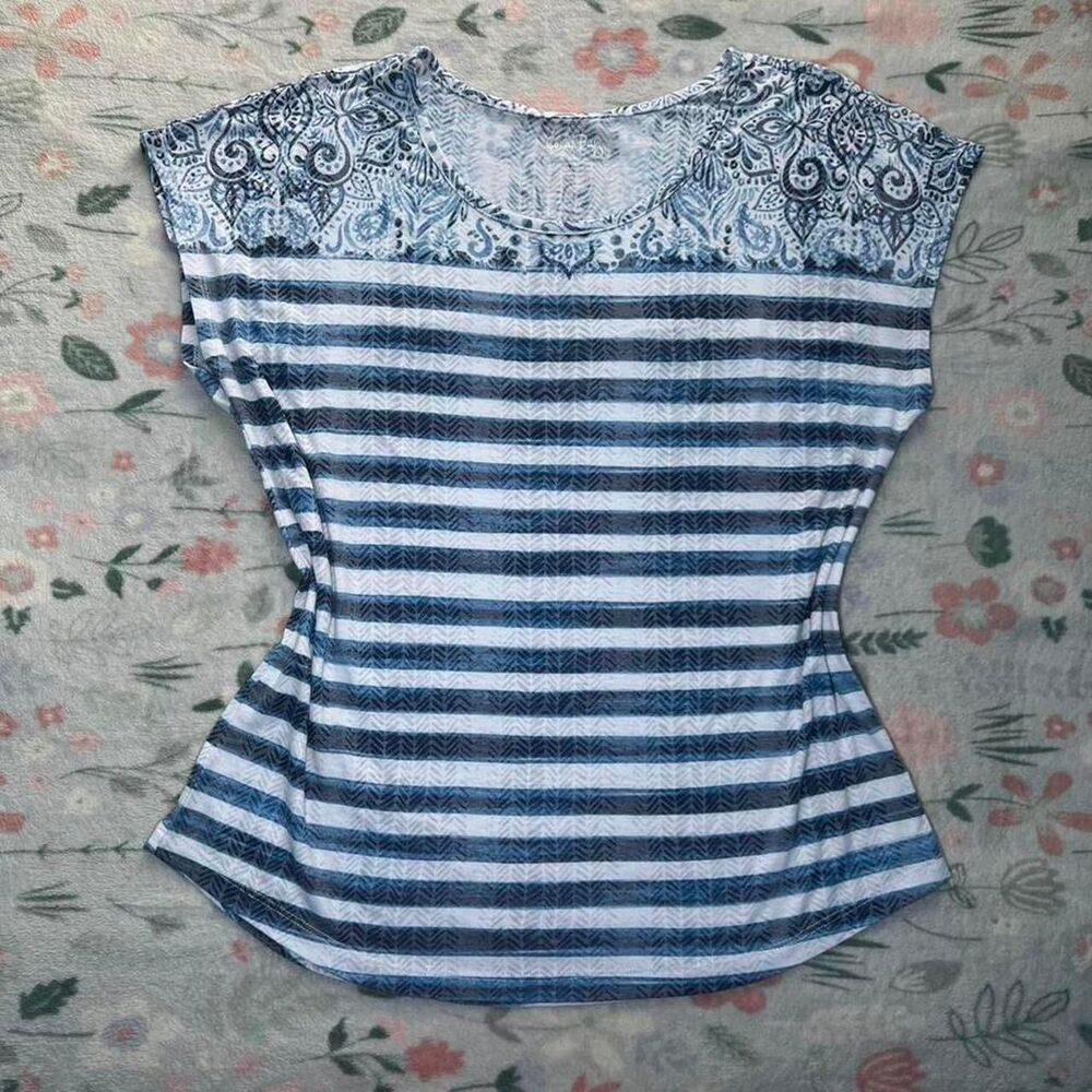 Coral Bay Striped Shirt L - Retro Coastal Nautical Americana Preppy Boho Minimal